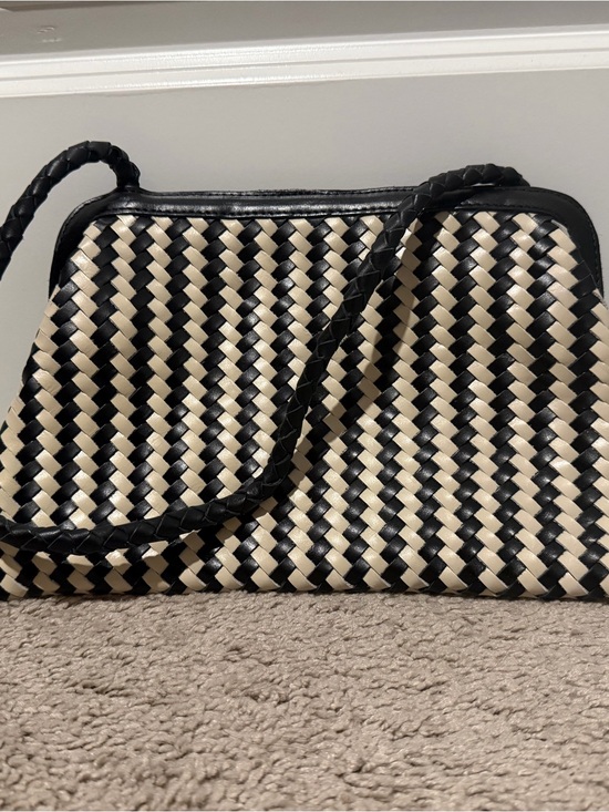 Bembien Handbags - Black and Cream Woven Shoulder Bag with Braided Strap